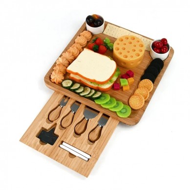 Bamboo Cheese Board Charcuterie Board Set Serving Tray With Cheese Knives for Wedding, Anniversary,Christmas Gifts