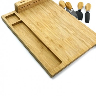Wholesale Custom Cheese Board Bamboo Charcuterie Sevring Platter Chopping Block Wood Cutting Board with Drawer