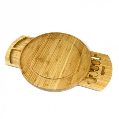 Cheese Board and Knife Set Large Round Charcuterie Board Set Bamboo Cheese Board Set