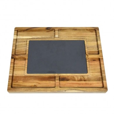 Natural Wooden Thick Cheese Boards Steak Chopping Board with Ceramic Bowl