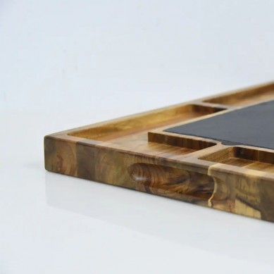 Extra Large Slate Acacia Wooden Cheese Board with Charcuterie Set Includes Cheese Knives For Serving Tray