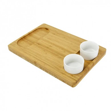 High Quality Bamboo Cheese Board With Knife Set Meat Platter Food Serving Tray and 2 Ceramic Bowls