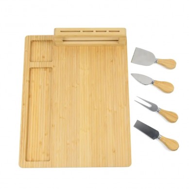 Large Bamboo Cheese Board and Knife Set Custom Wholesale Cheese Cutting Board with Cutlery Holder