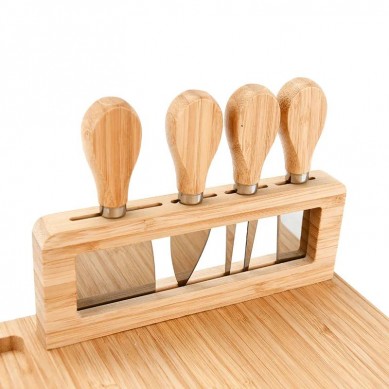 tabla de queso Bamboo End Grain Chopping Blocks Thin Cheese Board Trays with Knife Set Ceramic Bowl For Home Kitchen