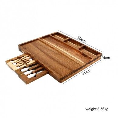 Acacia Wood Cheese Board With 7 Piece Stainless Steel Cutlery Set and 3 Ceramic Bowl