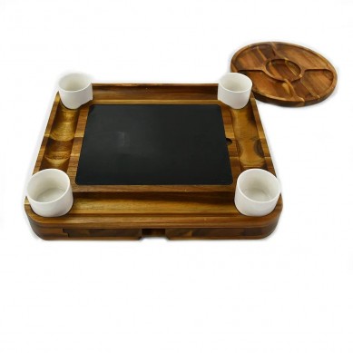 Luxury Wood Cheese Boards Charcuterie Boards And Knife Set With 4 Ceramic Bowls And Extra Wooden Snack Plate