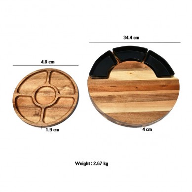 Smirly Round Bamboo Wood Cheese Boards Charcuterie Boards And 3 Black Ceramic Bowls For Kitchen