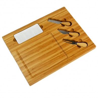 Bamboo Cheese Board with Cheese Tools, Cheese Plate Charcuterie Platter with Utensils Set and 4 Stainless Steel Cutting Knives