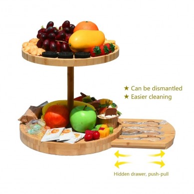 Luxury Premium Tiered Wood Cheese Board Serving Stand Bamboo Charcuterie Cheese Board with Knife for Kitchen