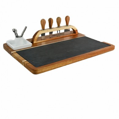 Luxury Wooden Cheese Serving Charcuttery Platter Charcuterie Boards Set Steak Board with Knife,Ceramic Bowl,Fork