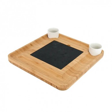 New Design 2022 Bamboo Charcuterie Platter Set Slate Cheese Board and Knife Set& Ceramic Cup Fancy House Warming Gift