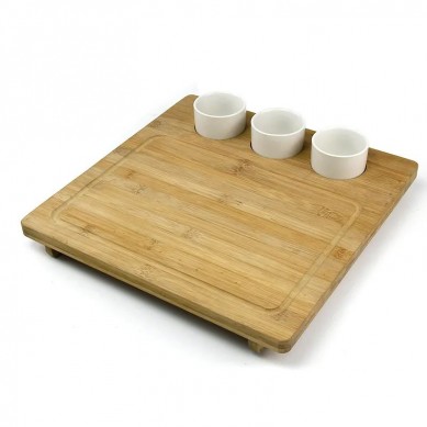 Original Personalized Monogrammed Engraved Bamboo Cutting Board for Cheese & Charcuterie with 3 Ceramic Bowls
