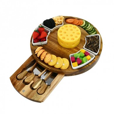 Bamboo Cheese Board Charcuterie Board Set Serving Tray With Cheese Knives for Wedding, Anniversary,Christmas Gifts