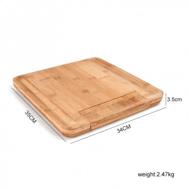 Large Bamboo Cheese Cutting Board Set and Knife Set With Hidden Slide Drawers