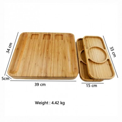 Die Cut Cutting Bamboo Cheese Charcuterie Board 4 Drawers With Cutlery Knives Set 2 Extra Trays Plates Utensils