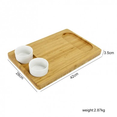 High Quality Bamboo Cheese Board With Knife Set Meat Platter Food Serving Tray and 2 Ceramic Bowls