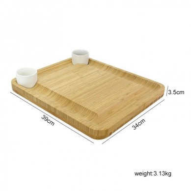 Bamboo Cheese Board With Cutlery Server Set, Platter Tray With 2 Ceramic Bowls & 3 Slate Labels & 2 Chalk Markers