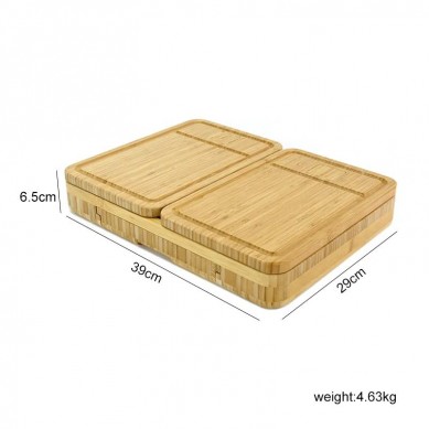 Multifunction Premium 2 Tier Bamboo Cheese Cutting Board Set Charcuterie Platter Serving Tray and Knife Set with Drawer