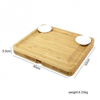 Large Bamboo Cheese Cutting Board And Knife Set: 16 x 13 x 2 Inch Wood Charcuterie Platter For Wine, Cheese, Meat