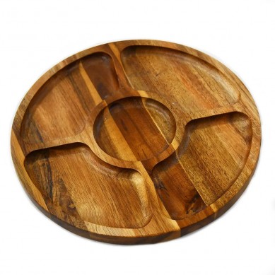 New Design High-Grade Acacia Wood Cheese Board Set With Rubber Feet Round 5 Section Fruit Tray Magnetic Slide-Out Drawers