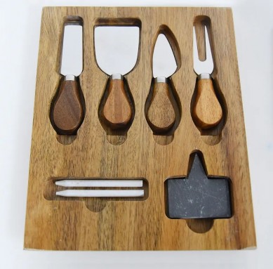 Acacia Wood Cheese Board With Charcuterie Platter And Knives