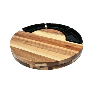 Smirly Round Bamboo Wood Cheese Boards Charcuterie Boards And 3 Black Ceramic Bowls For Kitchen