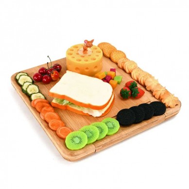 Exquisite New Design Eco-Friendly Bamboo Wooden Cheese Board with Cutlery Set and Grooves Slate