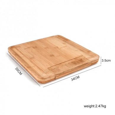 Bamboo Wood Cheese Cutting Board with Cutlery Set with 4 Knives Tools Slide-out Utensils Drawer