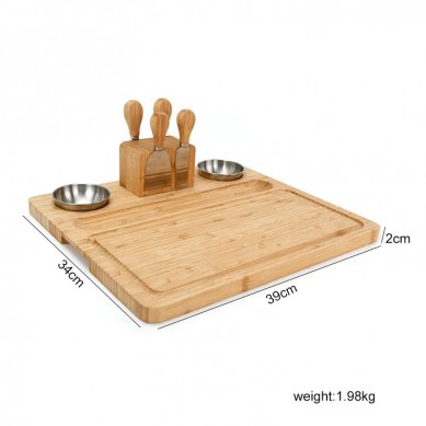 Large Bamboo Cheese Board Charcuterie Platter With 4 Stainless Steel Tools 2 Ceramic Trays 4 Cheese Markers