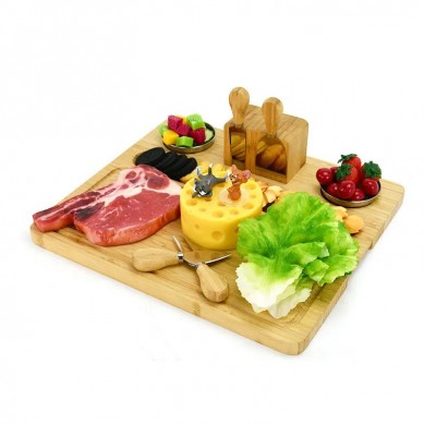 Bamboo Cheese Board Charcuterie Board Set Serving Tray With Cheese Knives for Wedding, Anniversary,Christmas Gifts