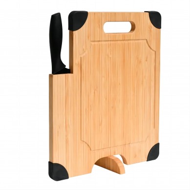 Extra Large Organic Bamboo Wood Cutting Board with 4 Non-Slip Grip, Build in Knife, Chopping Boards and Butcher Block