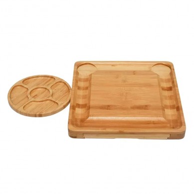 Bamboo Rotary Cheese Cutting Board Wooden Charcuterie Boards Cheese Plate Holder