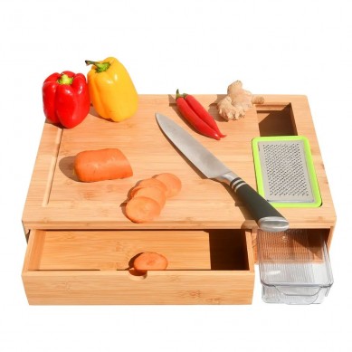 Extra Large Bamboo Prepdeck Cutting Board Multi Purpose Extential Over The Sink With Trays And 4 Graters