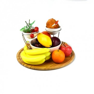 Highly Durable Collection Bamboo Plate Tray with Porcelain Double Chip & Dip Set