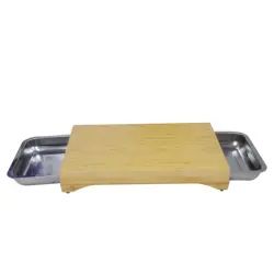 Custom Cheap Premium Food Storage Containers Bamboo Cutting Chopping Block Board with Two Stainless Steel Drawer for Kitchen