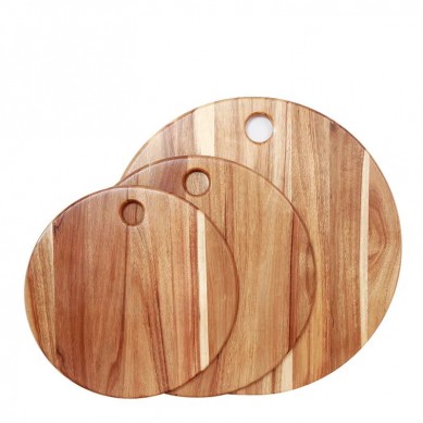 Custom Durable Acacia wood Round Chopping Cutting Board Wooden Pizza Serving Board with Handle