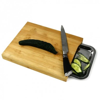 High Quality Bamboo Chopping Board with Stainless Steel Container Wood Cutting Board for Meat Vegetable