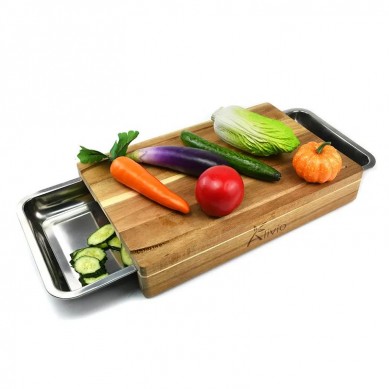 Eco friendly Wooden Meat Large Chopping Block Bamboo Cutting Board with Stainless Steel Trays