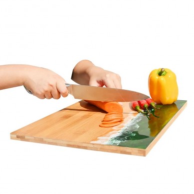 Handmade Bamboo Ocean Inspired Epoxy Resin Cut Board Charcuterie Boards w/Handle, Home & Commercial Use Chopping Blocks