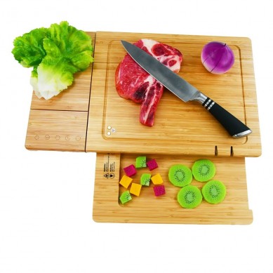 Bamboo Wood Electronic Digital Kitchen Weighing Scale Cutting Chopping Board With Tray Knife Sharpener Gift Box Packaging