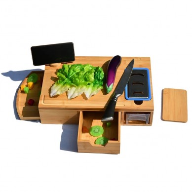 Chppping Board Wood Wooden Wine Rack Bamboo Chopping Board With Phone Holder Trays Graters Lid