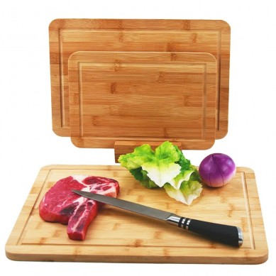 Wholesale Solid Wood Butcher Block 3 Pcs In 1 Set Bamboo Cutting Board With Stand Juice Groove Kitchen Schneidebrett Bambus