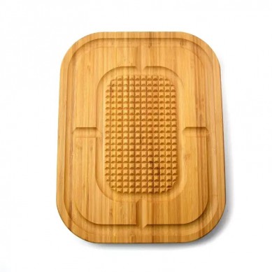 Extra Large Bamboo Heavy Duty Steak Butcher Block Turkey Carving Cutting Board with Deep Juice Groove and Spikes