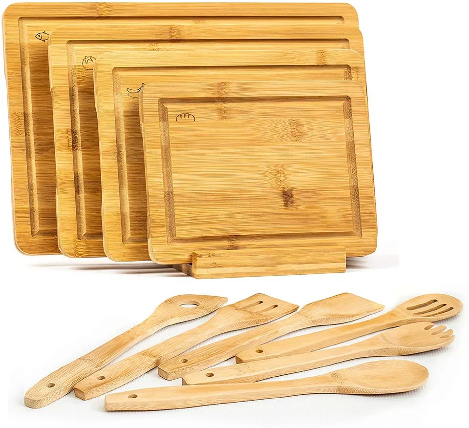 OEM Manufacturer Whisky Glass - 2023 Hot Sell Bamboo Wood Cutting Board Set With Holder Utensil For Kitchen – Shunstone