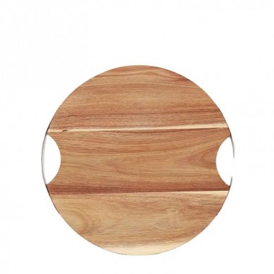 Custom Factory Price Durable Round Acacia Wood Chopping Cutting Board with Metal Handle for Gift