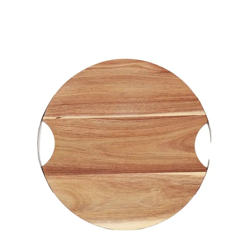 Factory wholesale Gold Rim Wine Glass - Custom Factory Price Durable Round Acacia Wood Chopping Cutting Board with Metal Handle for Gift – Shunstone