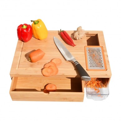 Wood Bulk Cutting Boards Meal Prep Station Food Chopping Board Set – 4 in 1 Bamboo Cutting Board with Containers and Graters