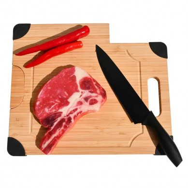 Extra Large Organic Bamboo Wood Cutting Board with 4 Non-Slip Grip, Build in Knife, Chopping Boards and Butcher Block