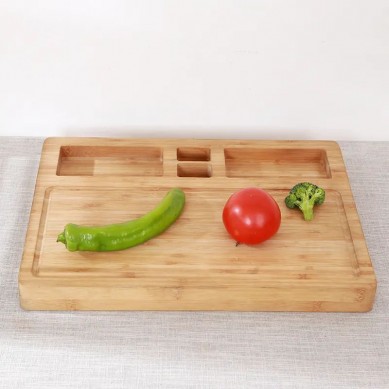 Custom Bamboo Chopping Board Thick Kitchen Meal Prep Cutting Board with Food Storage Slot