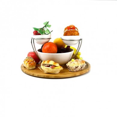 Highly Durable Collection Bamboo Plate Tray with Porcelain Double Chip & Dip Set